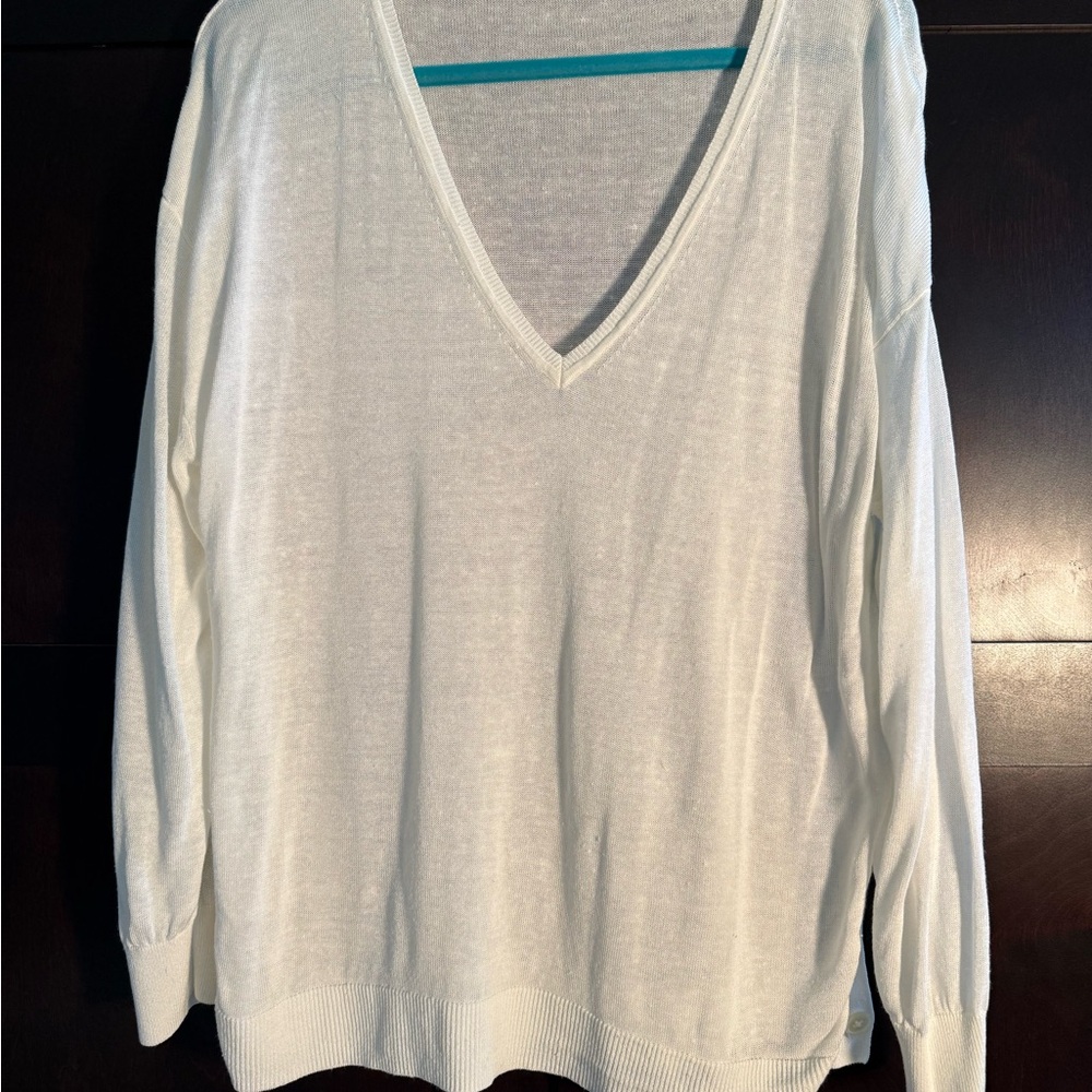 J. Crew Classic White V-Neck Sweater